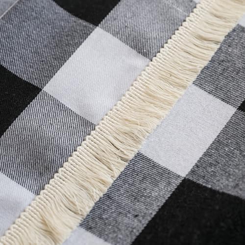 Vctops Farmhouse Plaid Couch Cover with Frings Black and White