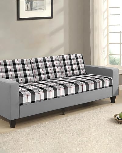 Modern Black and Gray Plaid Sofa Cushion Covers