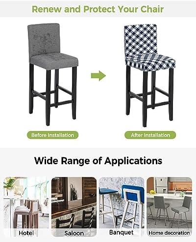 TweetyBed Bar Stool Covers Buffalo Plaid Navy Blue Stretch Removable Set of 2