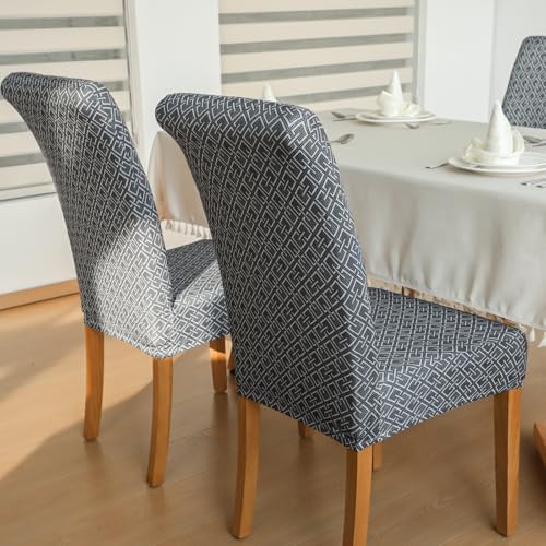 Dining Chair Covers Set of 4 Black Stretch Plaid