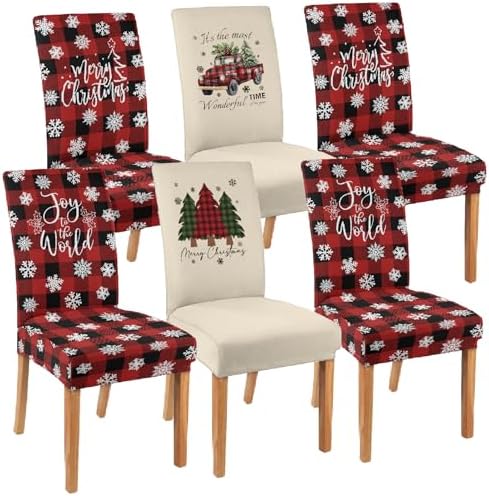 Luxury Red Buffalo Plaid Dining Chair Covers Set of 6 for Christmas