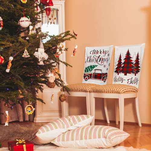 Whaline 6Pcs Christmas Chair Covers with Red Black Buffalo Plaid Pattern