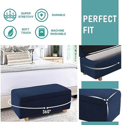 2 Piece Plaid Ottoman Covers for Rectangular Ottomans - Navy Blue Large