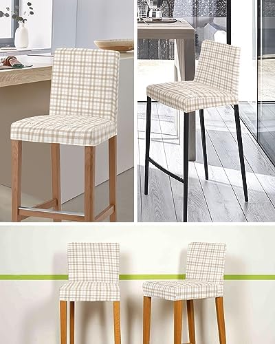 YOKOU Bar Stool Covers Set of 4 Light Brown Gingham Plaid