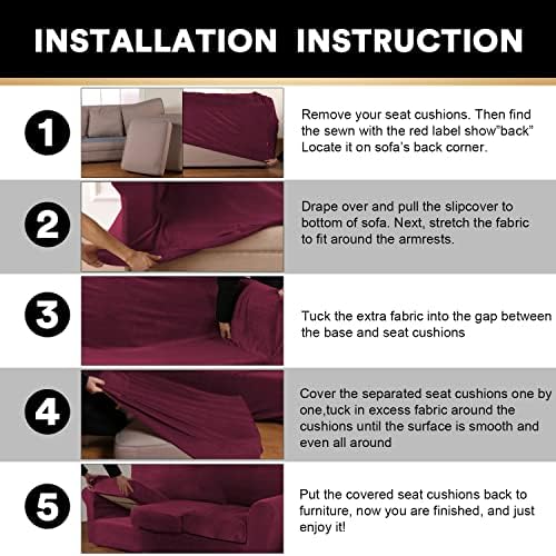 PrinceDeco Velvet Plush Sofa Slipcover 3 Piece Set