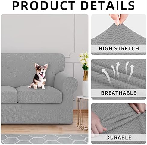 ISSUNTEX 4-Piece High Stretch Jacquard Sofa Slipcover Set