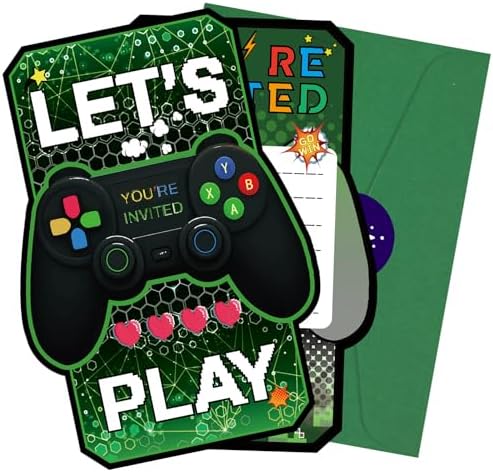 20PCS Video Game Themed Birthday Invite Cards with Envelopes and Stickers