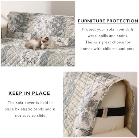 Skidproof Sofa Cover - Grey Bird Pattern for Pet and Kids Protection