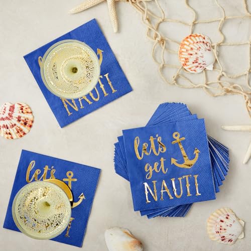 Juvale Nautical Napkins 50 Pack Blue with Anchor Design
