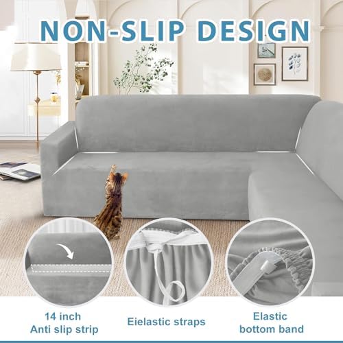 Luxury Velvet Stretch L Shape Sofa Cover Set