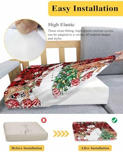 Red Black Christmas Snowman Sofa Cushion Covers Stretchable