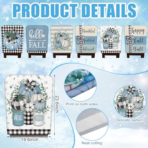 6 Pcs Fall Chair Covers Set Buffalo Plaid Blue Pumpkin