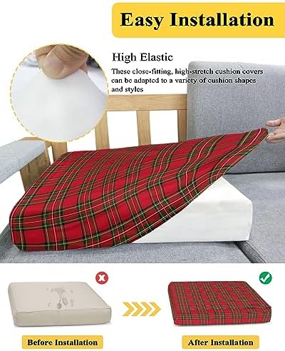 Red Green Checkered Sofa Cushion Covers Stretchy Elastic Slipcovers for Pets 2Pcs