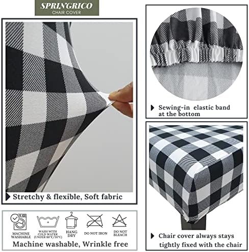 Springrico Chair Covers Set of 4 Buffalo Check Black White
