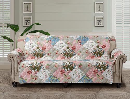 Brilliant Sunshine Quilted Sofa Slipcover with Peach Olive Flowers Design