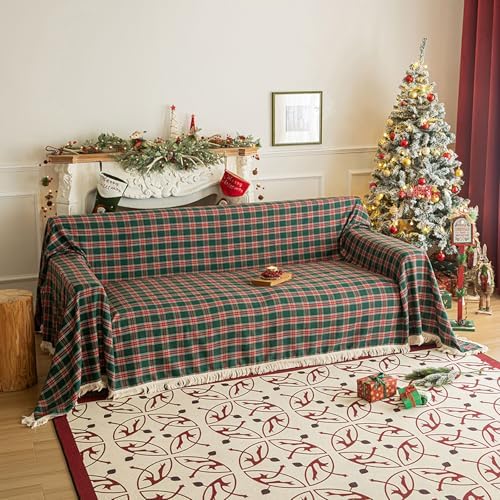 Vctops Green Buffalo Plaid Sofa Cover for Sectional Farmhouse