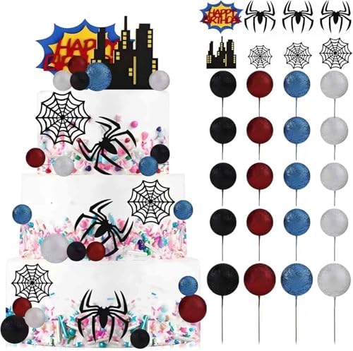28pcs Spider Themed Birthday Cake Toppers