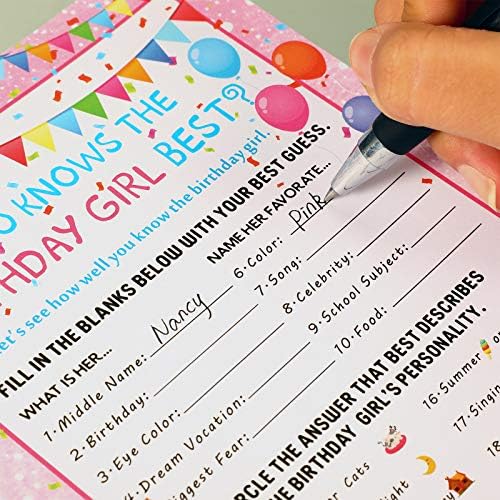 Skylety Birthday Girl Game Card Set 50 Pieces Pink