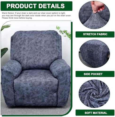 CRFATOP Stretch Recliner Cover 4-Piece for 1 Seat Recliner Chair