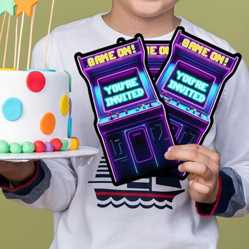 Neon Arcade Birthday Party Invitations with Envelopes