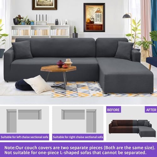 XINEAGE L Shape Sofa Cover 2 Piece with Pillowcases Gray