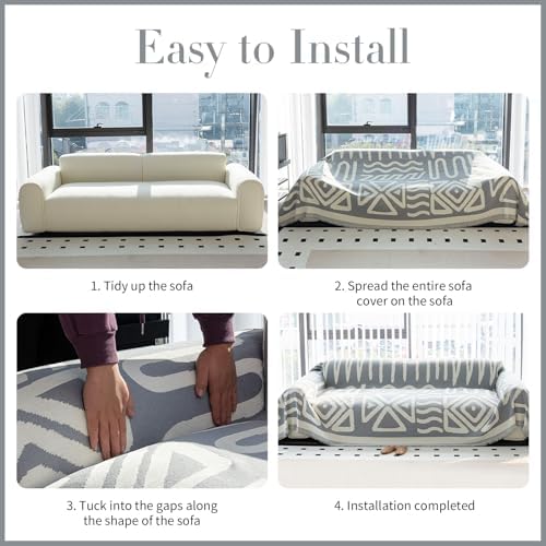 Boho Chenille Sofa Cover 71x118 Gray