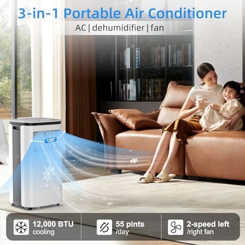 12000 BTU Portable AC Unit 3-in-1 Cooling Dehumidifying Fan