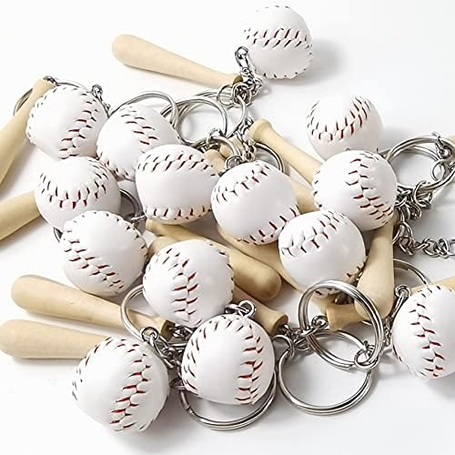15PCS Mini Baseball Keychain with Wooden Bat