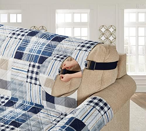 Brilliant Sunshine Recliner Slip Cover with Patchwork Design Blue and White
