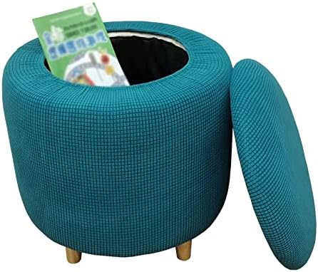 Teal Round Ottoman Cover 2 Piece Soft Plaid Slipcover