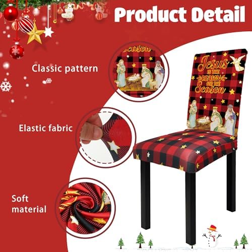 Fairooth Christmas Chair Covers with Nativity Design 4 Pcs