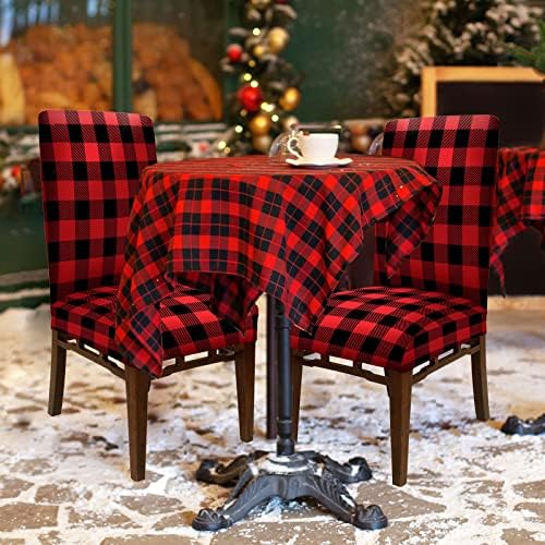 Whaline 6Pcs Red Black Plaid Chair Covers for Dining Chairs