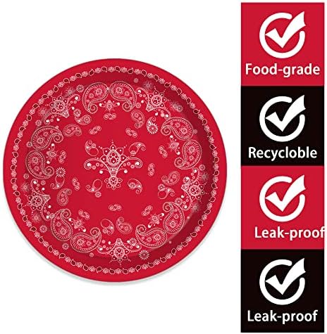 Red Bandana Western Dessert Paper Plates - Pack of 24