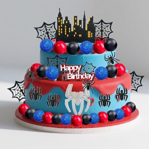 48 PCS Spider Themed Superhero Birthday Cake Decorations