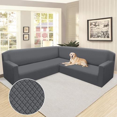 Arfntevss Corner Sectional Couch Cover Deep Grey Magic Stretch