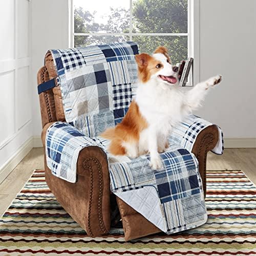 Brilliant Sunshine Recliner Slip Cover with Patchwork Design Blue and White