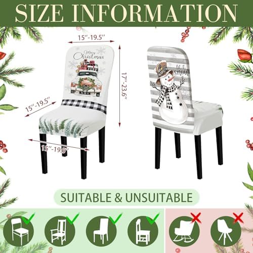 Preboun 6 Pcs Christmas Chair Covers Set Removable Washable Stretch