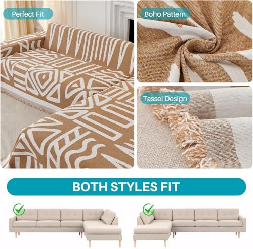 Boho Chenille Sectional Sofa Cover Blanket 2 Pc