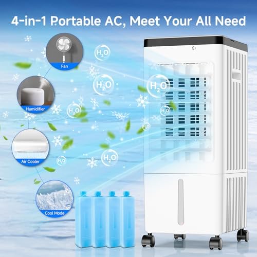 Zaribu Portable Air Conditioner with 4 Ice Pads and 24-Hour Cooling