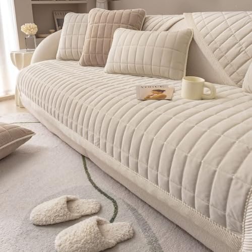 Vctops Velvet Plush Plaid Sofa Cover Non Slip Sectional Couch Protector