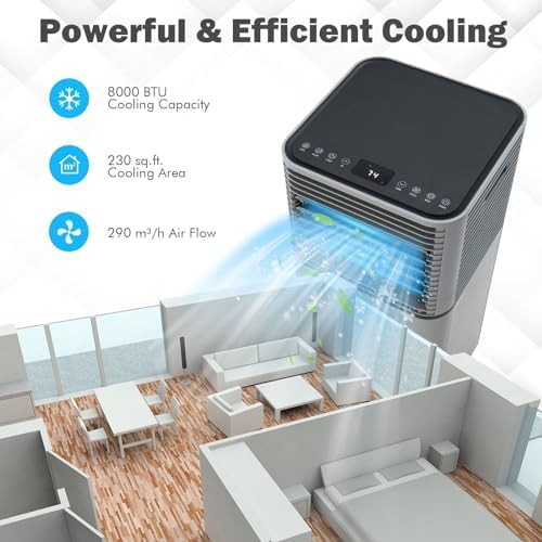 DORTALA 8000 BTU Portable Air Conditioner with Dehumidifier and Remote Control Grey