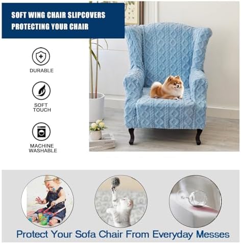 Ouxeer Wingback Chair Slipcover with Elastic Bottom - Blue