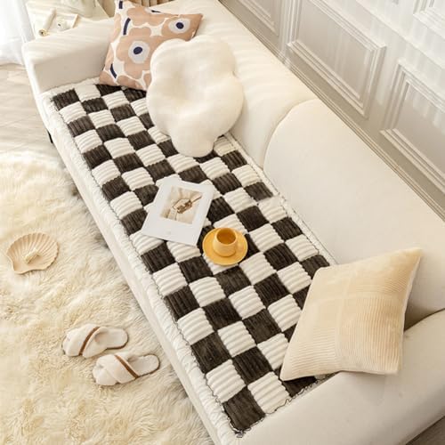Fluffy Plaid Sofa Cover for Pets Large Grey