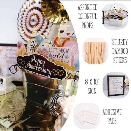 Anniversary Photo Booth Props - 41-Piece Kit for Wedding and Party