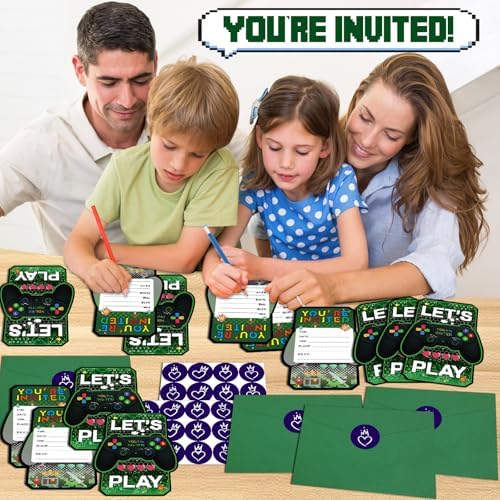 20PCS Video Game Themed Birthday Invite Cards with Envelopes and Stickers