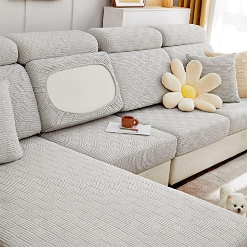 ELEOPTION Elastic Chaise Couch Slipcover for Sectional Sofa L Shape Grey White