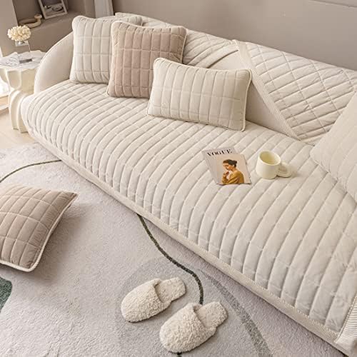 Vctops Velvet Plush Plaid Sofa Cover Non Slip Sectional Couch Protector