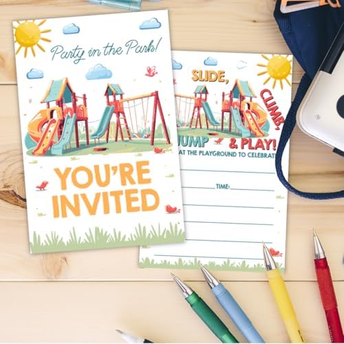 Park Theme Birthday Invitations with Envelopes