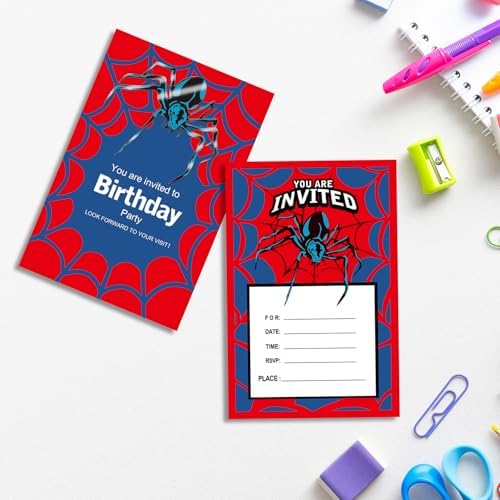 Spider Theme Birthday Invitations 30 Set
