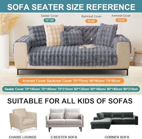 Thick Rabbit Plush Sofa Cover for 1-3 Seaters Dark Gray